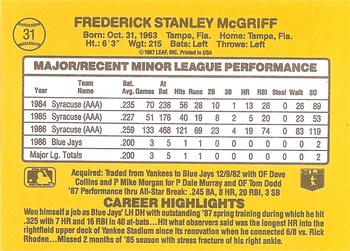 1987 Donruss The Rookies #31 Fred McGriff Back