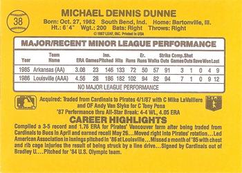 1987 Donruss The Rookies #38 Mike Dunne Back