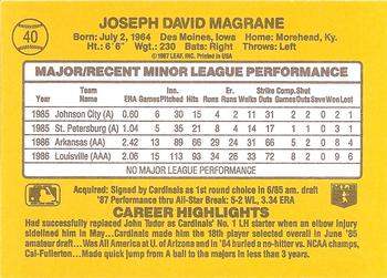 1987 Donruss The Rookies #40 Joe Magrane Back