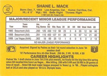 1987 Donruss The Rookies #42 Shane Mack Back