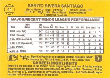 1987 Donruss The Rookies #44 Benito Santiago Back