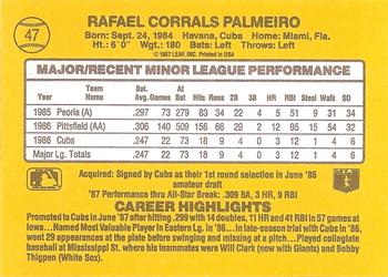 1987 Donruss The Rookies #47 Rafael Palmeiro Back