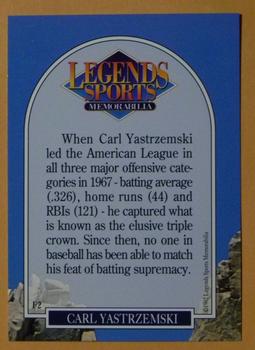 1992 Legends Sports Memorabilia Sport Fishing #F2 Carl Yastrzemski Back