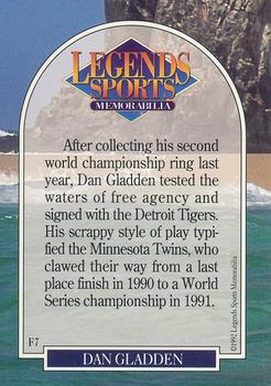 1992 Legends Sports Memorabilia Sport Fishing #F7 Dan Gladden Back