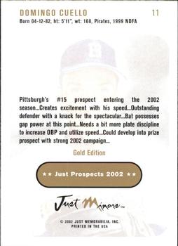 2002 Just Prospects - Gold #11 Domingo Cuello Back