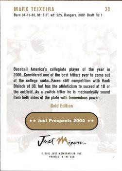 2002 Just Prospects - Gold #38 Mark Teixeira Back
