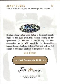 2002 Just Prospects - Gold #46 Jonny Gomes Back