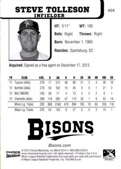 2014 Choice Buffalo Bisons #24 Steve Tolleson Back