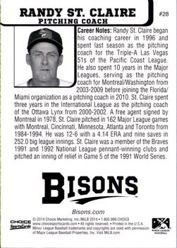 2014 Choice Buffalo Bisons #28 Randy St. Claire Back