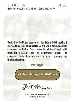 2002 Just Prospects - Prototypes Gold #JPP.03 Juan Cruz Back