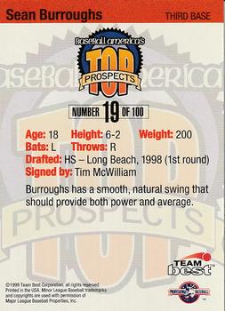 1999 Team Best Baseball America - Diamond Best Silver #19 Sean Burroughs  Back