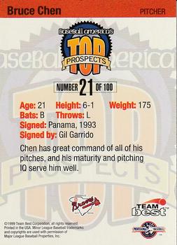 1999 Team Best Baseball America - Diamond Best Silver #21 Bruce Chen  Back