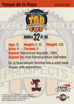 1999 Team Best Baseball America - Diamond Best Silver #32 Tomas De La Rosa  Back