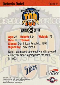 1999 Team Best Baseball America - Diamond Best Silver #33 Octavio Dotel  Back