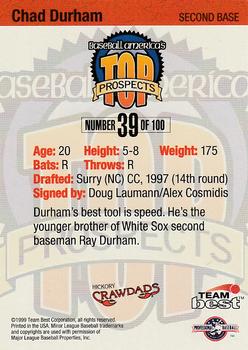 1999 Team Best Baseball America - Diamond Best Silver #39 Chad Durham  Back