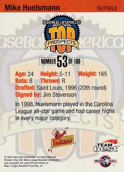 1999 Team Best Baseball America - Diamond Best Silver #53 Mike Huelsmann  Back