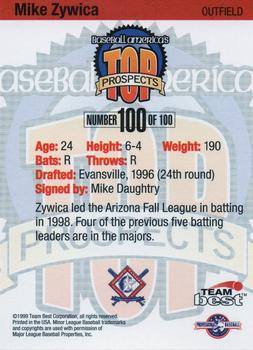 1999 Team Best Baseball America - Diamond Best Silver #100 Mike Zywica  Back