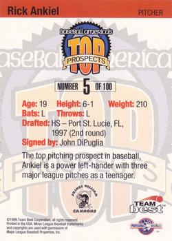1999 Team Best Baseball America - Diamond Best Gold #5 Rick Ankiel  Back