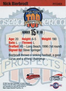 1999 Team Best Baseball America - Diamond Best Gold #15 Nick Bierbrodt  Back
