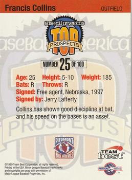 1999 Team Best Baseball America - Diamond Best Gold #25 Francis Collins  Back