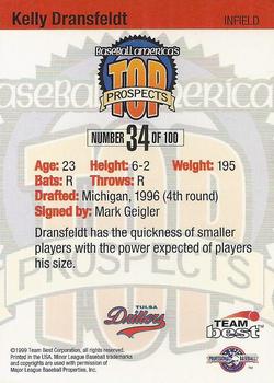 1999 Team Best Baseball America - Diamond Best Gold #34 Kelly Dransfeldt  Back
