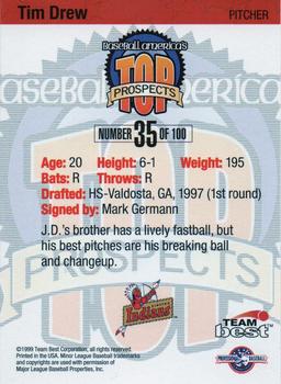 1999 Team Best Baseball America - Diamond Best Gold #35 Tim Drew  Back