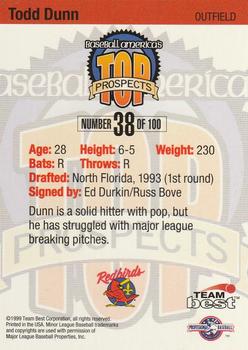 1999 Team Best Baseball America - Diamond Best Gold #38 Todd Dunn  Back