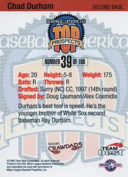 1999 Team Best Baseball America - Diamond Best Gold #39 Chad Durham  Back