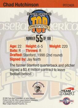 1999 Team Best Baseball America - Diamond Best Gold #55 Chad Hutchinson  Back