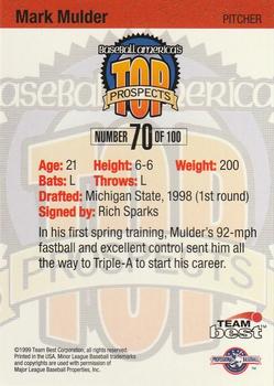 1999 Team Best Baseball America - Diamond Best Gold #70 Mark Mulder  Back
