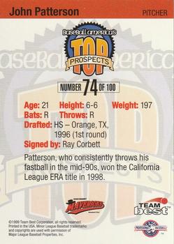 1999 Team Best Baseball America - Diamond Best Gold #74 John Patterson  Back