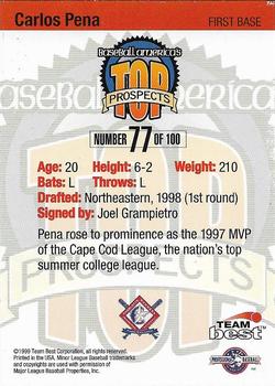 1999 Team Best Baseball America - Diamond Best Gold #77 Carlos Pena  Back