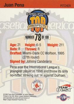 1999 Team Best Baseball America - Diamond Best Gold #78 Juan Pena  Back