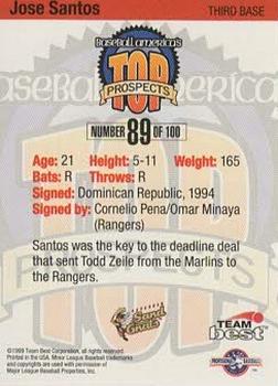 1999 Team Best Baseball America - Diamond Best Gold #89 Jose Santos  Back