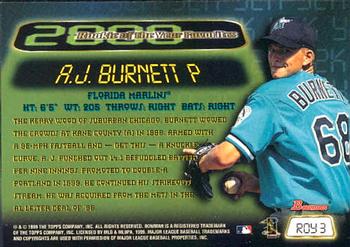 1999 Bowman - 2000 Rookie of the Year Favorites #ROY3 A.J. Burnett  Back