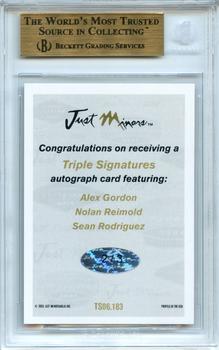 2006 Justifiable - Triple Signatures #TS06.183 Alex Gordon / Nolan Reimold / Sean Rodriguez Back