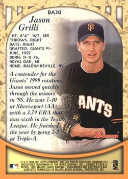 1999 Bowman - Certified Autographs #BA30 Jason Grilli Back