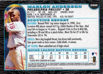 1999 Bowman - International #206 Marlon Anderson Back