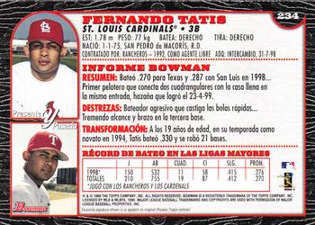 1999 Bowman - International #234 Fernando Tatis Back