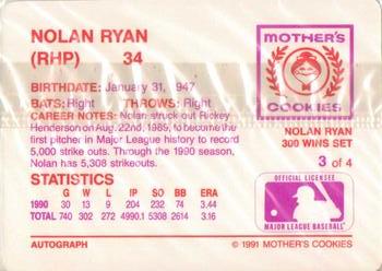 1991 Mother's Cookies Nolan Ryan 300 Wins #3 Nolan Ryan Back