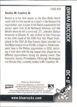 2015 Choice Wilmington Blue Rocks #30 Brian Bocock Back