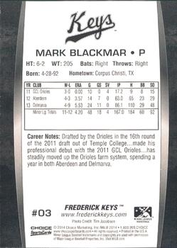 2014 Choice Frederick Keys #03 Mark Blackmar Back