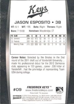 2014 Choice Frederick Keys #09 Jason Esposito Back
