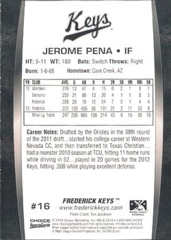 2014 Choice Frederick Keys #16 Jerome Pena Back