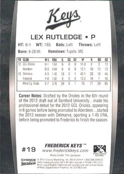 2014 Choice Frederick Keys #19 Lex Rutledge Back