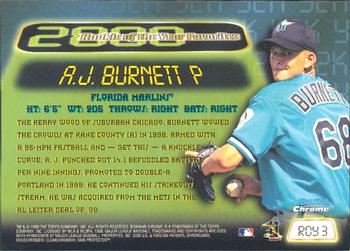 1999 Bowman Chrome - 2000 Rookie of the Year Favorites #ROY3 A.J. Burnett  Back
