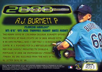 1999 Bowman Chrome - 2000 Rookie of the Year Favorites Refractors #ROY3 A.J. Burnett  Back