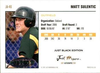 2007 Just Autographs - Just Black Edition #JA-46 Matt Sulentic Back