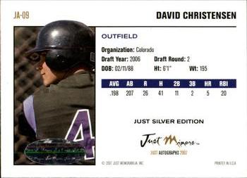 2007 Just Autographs - Just Silver Edition #JA-09 David Christensen Back