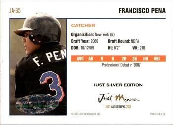 2007 Just Autographs - Just Silver Edition #JA-35 Francisco Pena Back